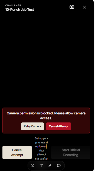 Athlete camera workflow for a verified challenge attempt
